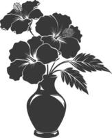 AI generated Silhouette hibiscus flower in the vase black color only vector