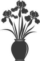 AI generated Silhouette iris flower in the vase black color only vector