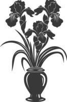 AI generated Silhouette iris flower in the vase black color only vector