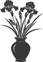 AI generated Silhouette iris flower in the vase black color only vector