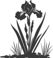 AI generated Silhouette iris flower in the ground black color only vector