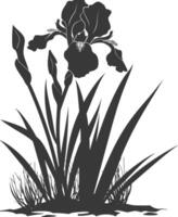 AI generated Silhouette iris flower in the ground black color only vector