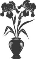 AI generated Silhouette iris flower in the vase black color only vector