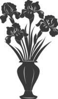 AI generated Silhouette iris flower in the vase black color only vector