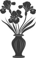 AI generated Silhouette iris flower in the vase black color only vector