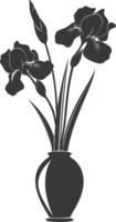 AI generated Silhouette iris flower in the vase black color only vector