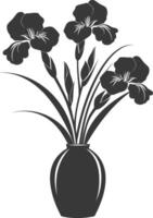 AI generated Silhouette iris flower in the vase black color only vector