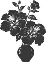 AI generated Silhouette hibiscus flower in the vase black color only vector