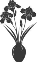 AI generated Silhouette iris flower in the vase black color only vector