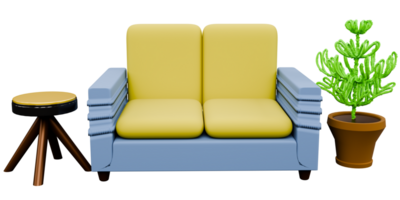 3d sencillo sofá diseño png