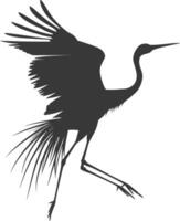 AI generated Silhouette crane bird animal fly black color only full body vector