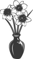 AI generated Silhouette daffodil flower in the vase black color only vector