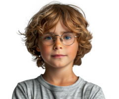AI generated Young Boy in Glasses and Gray Shirt png
