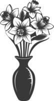 AI generated Silhouette daffodil flower in the vase black color only vector