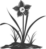 AI generated Silhouette daffodil flower in the ground black color only vector