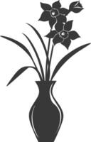 AI generated Silhouette daffodil flower in the vase black color only vector