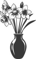 AI generated Silhouette daffodil flower in the vase black color only vector