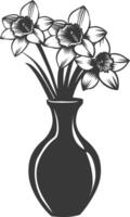 AI generated Silhouette daffodil flower in the vase black color only vector