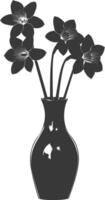 AI generated Silhouette daffodil flower in the vase black color only vector