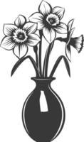 AI generated Silhouette daffodil flower in the vase black color only vector