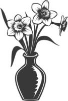 ai generado silueta narciso flor en el florero negro color solamente vector
