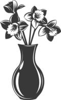 AI generated Silhouette daffodil flower in the vase black color only vector