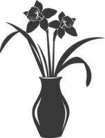 AI generated Silhouette daffodil flower in the vase black color only vector