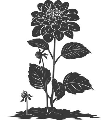 AI generated Silhouette dahlia flower in the ground black color only