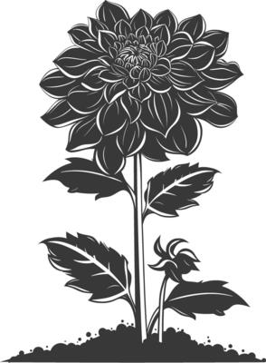 AI generated Silhouette dahlia flower in the ground black color only