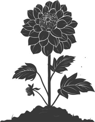 AI generated Silhouette dahlia flower in the ground black color only