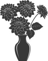 AI generated Silhouette dahlia flower in the vase black color only vector