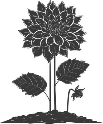 AI generated Silhouette dahlia flower in the ground black color only
