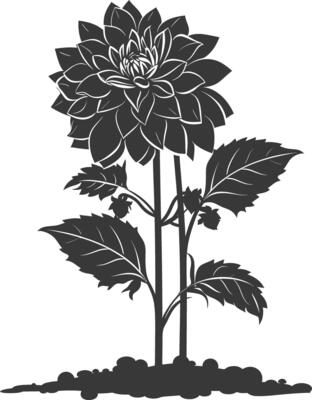 AI generated Silhouette dahlia flower in the ground black color only