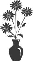 AI generated Silhouette daisy flower in the vase black color only vector