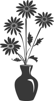 AI generated Silhouette daisy flower in the vase black color only