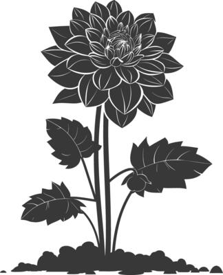 AI generated Silhouette dahlia flower in the ground black color only