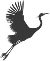 AI generated Silhouette crane bird animal fly black color only full body vector