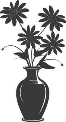 AI generated Silhouette daisy flower in the vase black color only