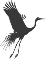 AI generated Silhouette crane bird animal fly black color only full body vector