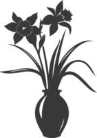 AI generated Silhouette daffodil flower in the vase black color only vector