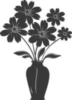 AI generated Silhouette daisy flower in the vase black color only vector