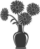 AI generated Silhouette daisy flower in the vase black color only vector