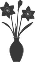 AI generated Silhouette daffodil flower in the vase black color only vector