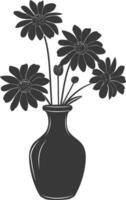 AI generated Silhouette daisy flower in the vase black color only vector