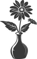 AI generated Silhouette daisy flower in the vase black color only vector