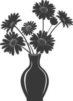 AI generated Silhouette daisy flower in the vase black color only vector