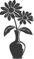 AI generated Silhouette daisy flower in the vase black color only vector