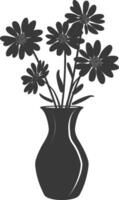 AI generated Silhouette daisy flower in the vase black color only vector