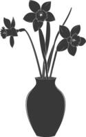 AI generated Silhouette daffodil flower in the vase black color only vector