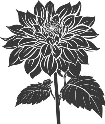AI generated Silhouette dahlia flower black color only